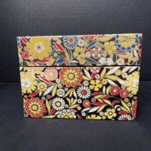 Vintage J Chein & Co Metal Tin Recipe Box Gold Multi Floral Made in USA MCM